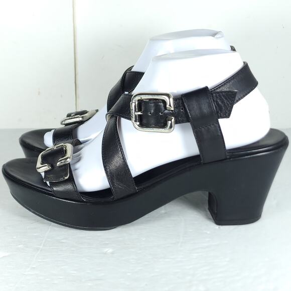 AGL Women’s US 9-9,5 EU40 Black Leather Cross STrap Chunky Platform Sandals - Picture 2 of 16